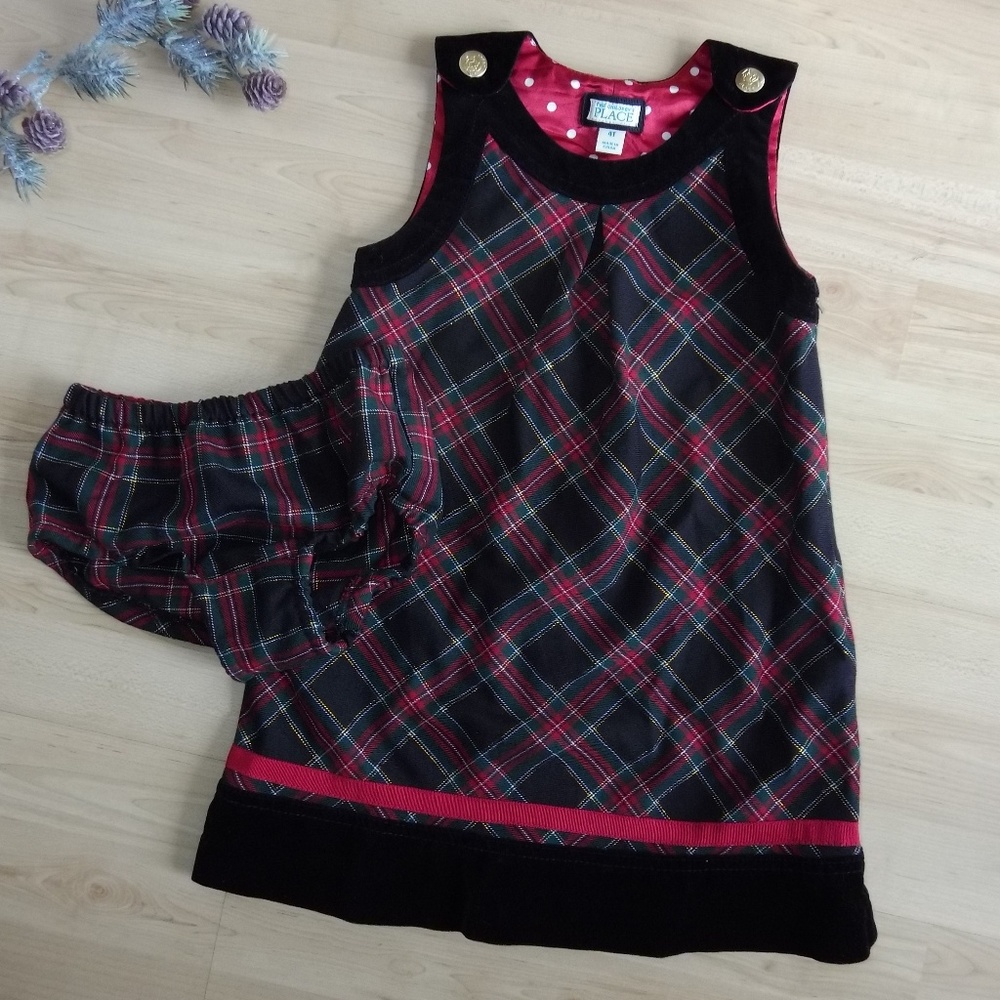 Childrens Place 4T Plaid & Velvet Trim Dress 4T